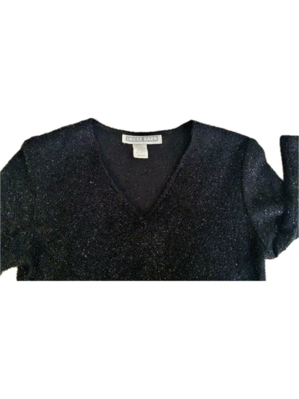 Womens Dressbarn Black holiday party Metallic Blouse V-neck Sz M 3/4 Sleeve Top - Picture 2 of 7